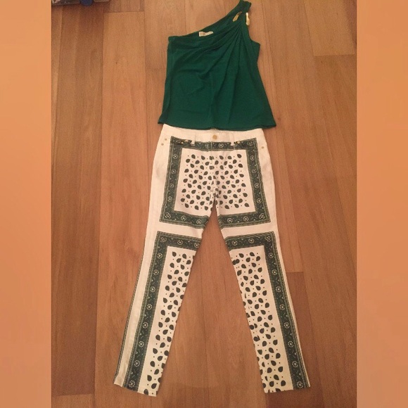 MICHAEL KORS Ankle Jeans W/ Green & Purple Paisley - Picture 5 of 8